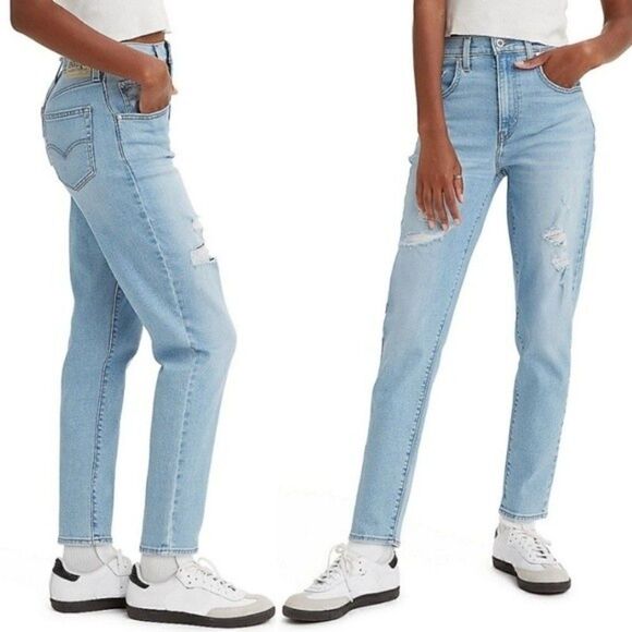 New! Levi's Silvertab High Waisted Mom Jean Distressed Tapered Leg Jeans - Picture 1 of 14